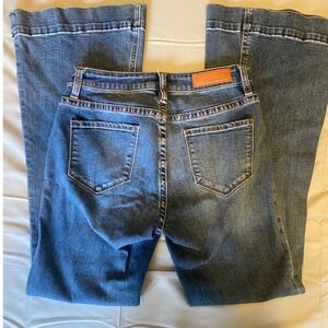 Rock & Roll Denim Trouser Women 26x32 Blue Mid Rise Button Detail Flare